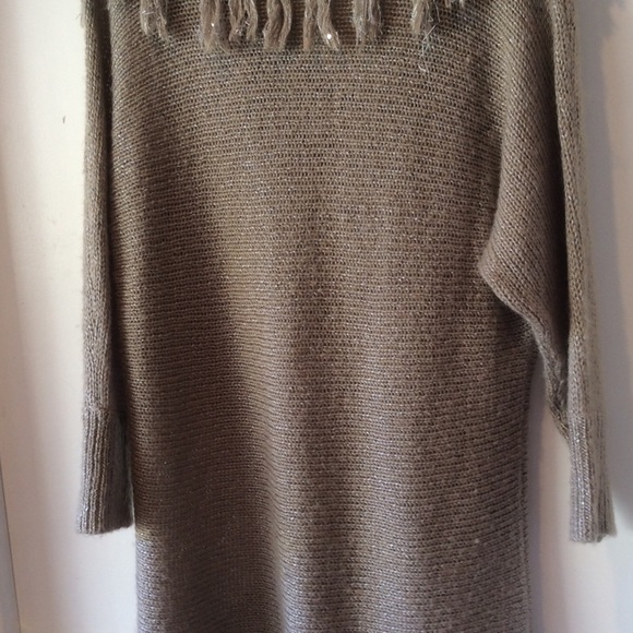 Loose Fussy Knit Fringe Sequins Cowl Neck Dolman - Picture 3 of 3